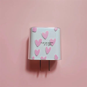 Pink Girls' Heart Charger Protective Case For iphone US 20W Fast Charger Protection Box Cover Data Line Winder Spiral Protective - Stereotech