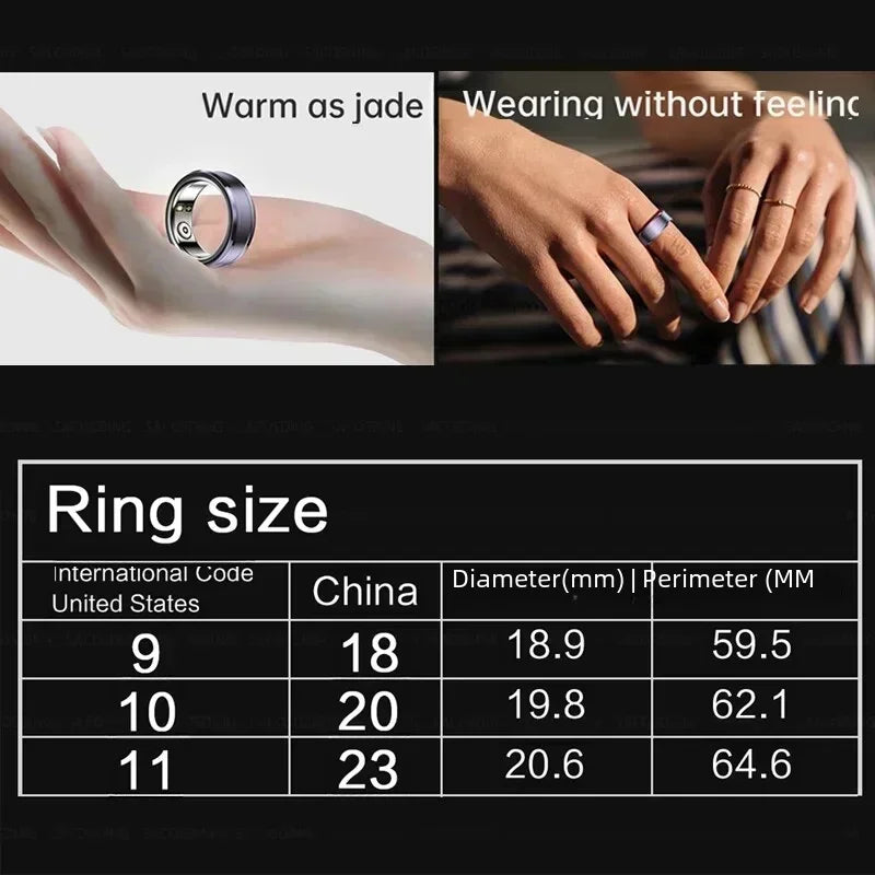 Smart Ring Multifunctional Step Health Tracker Heart Rate Blood Oxygen Monitor Waterproof Men Women Sleep Fitness Titanium Steel