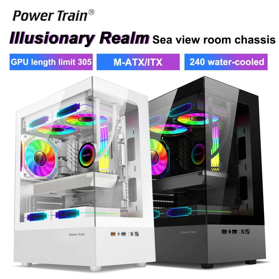 Power Train Illusionary Realm Computer Case M-ATX/ITX Seaview Room Side Transparent Desktop Chassis Support 240 Water Cooler - Stereotech