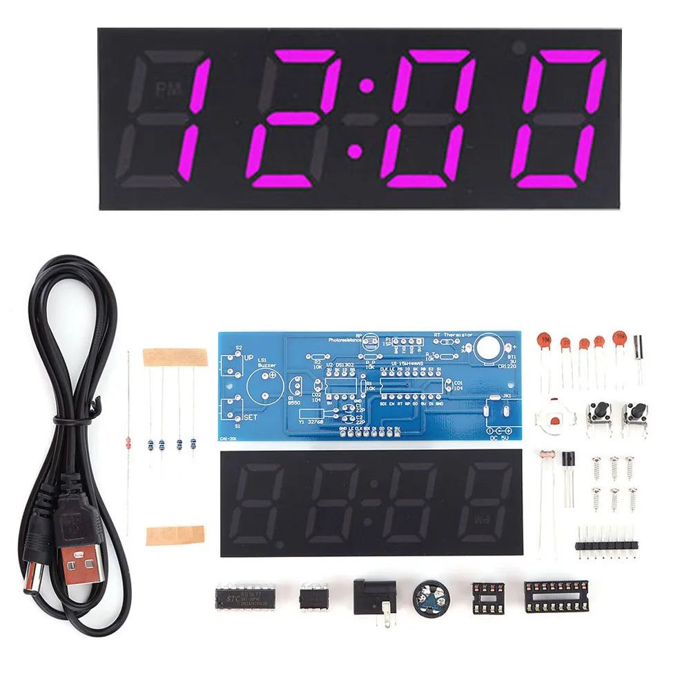 Colorful DIY Digital Clock Kit Display Date Week Temperature Alarm Soldering Project Learning Practice Solder Diy Electronic Kit