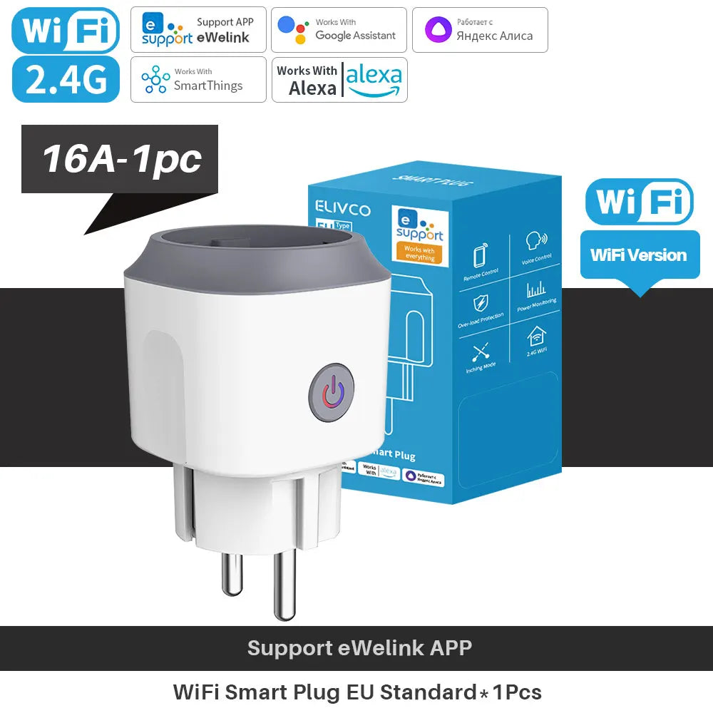 eWelink WiFi Smart Plug 16A/20A EU Smart Socket With Power Monitor Timing Support Alexa Google Home Yandex Alice SmartThings
