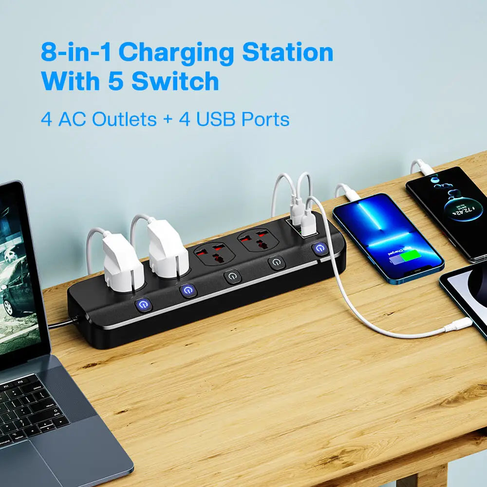 2500W Smart Power Strip USB Wall Socket With Surge Protector 1.97m Extension Cord Type C USB Socket Plug Adapter for Home Office