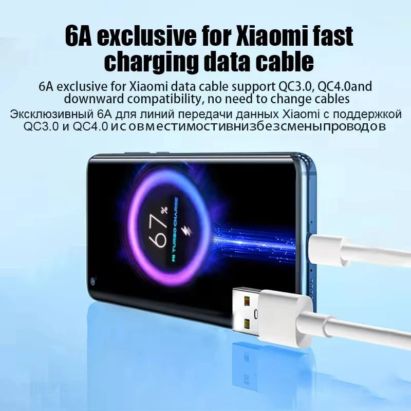 For Xiaomi PD 66W Fast Charging Cable USB Type C Cable For  Xiaomi 13 Huawei  P30 Notebook USB A to Type C Fast Charger Cable