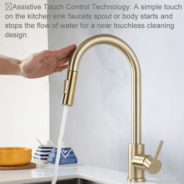 Smart Touch Kitchen Faucets Brushed Gold Pull Out Kitchen Mixer Faucet Sensitive Sensor Hot Cold Touch Kitchen Mixer Tap