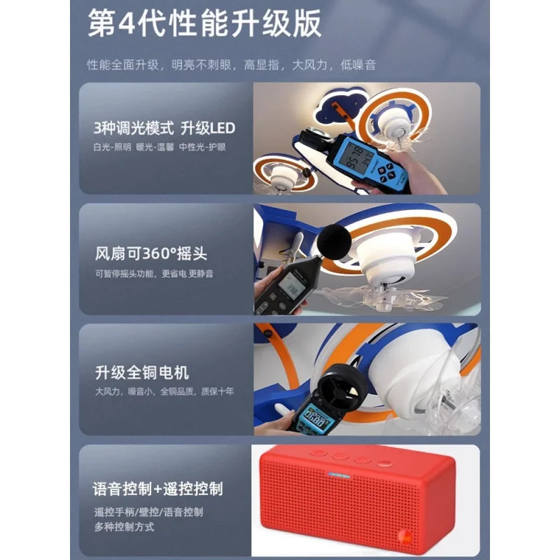 Full Spectrum Eye Protection Ceiling Light Creative 360 ° Shaking Head Aircraft Fan Lamp Children&#39;s Room Bedroom