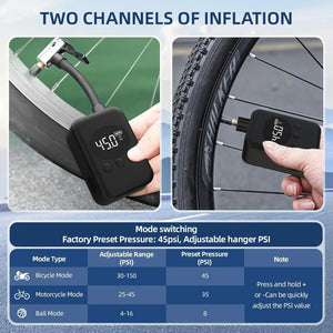 Mini Bike Pump Portable Tire Bicycle Pump, 150PSI Electric Bike Air Pump with Digital Pressure Gauge, Auto Shut-Off with Presta