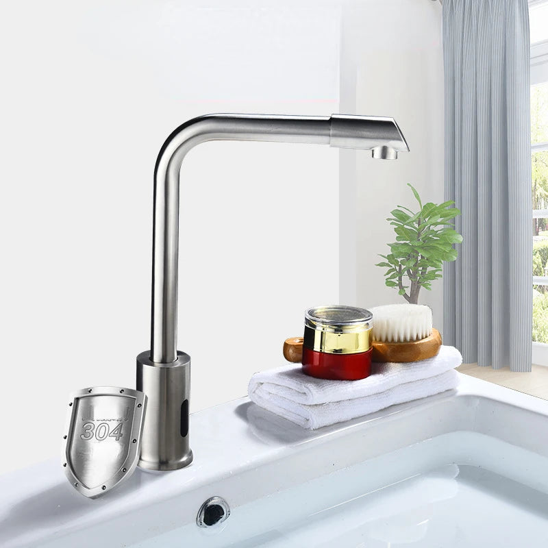 Brushed Nickel Kitchen Touchless Faucets Stainless Steel Sink Infrared Mixers Bathroom Smart Sensor Faucet Rotatable Vanity Tap
