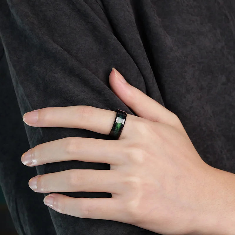 Men&#39;s Ring Tungsten Gold 8mm Width Green Fashion Female Pair Rings,Engraving