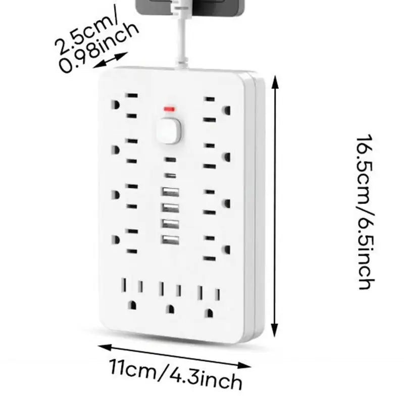 17-in-1 Plug Strip Plug Outlet Extender Strip Surge Protector Charging Station with 4 USB Ports and 2 Type-C Ports Flat Plug