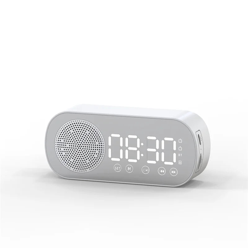 New Desk Speaker Clock Bluetooth Speaker FM Radio Alarm Clock HiFi Sound HD Mirror Screen Support TF Card for Bedroom Clock