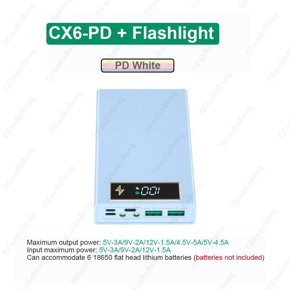 6 PCS 18650 Power Bank Case Wireless Fast Charge QC3.0 For Phone Charging Welding-free DIY Battery Storage Boxes