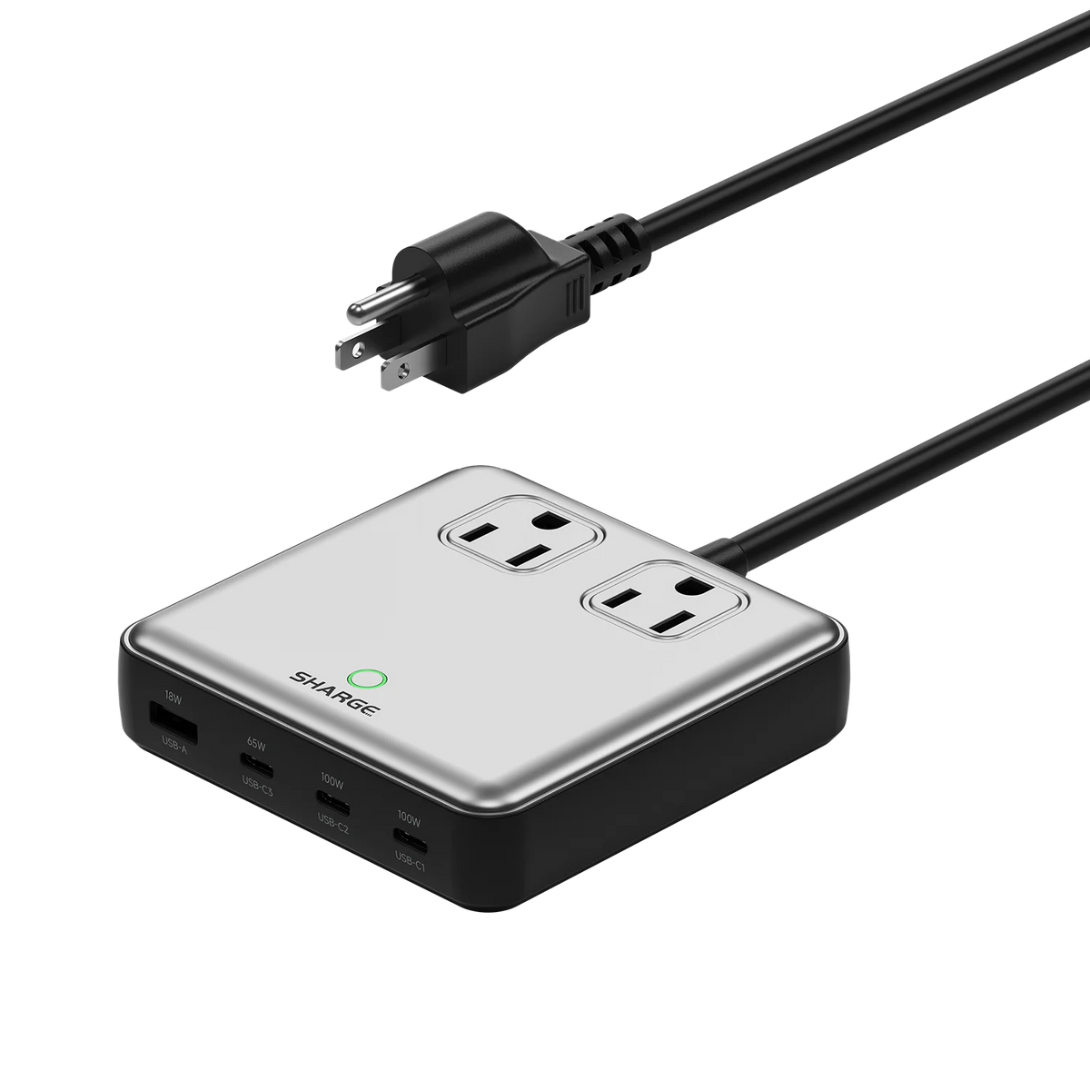 SHARGE 100W USB Charger 6 Ports GaN Desktop Charging Station Extension Cord 5ft for MacBook iPhone 15