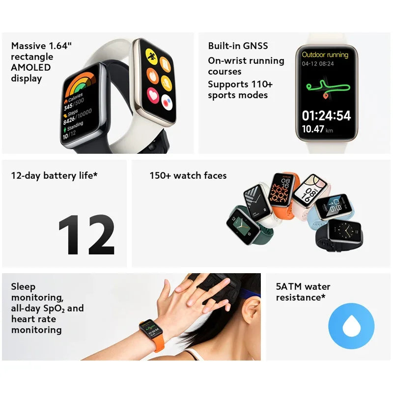 Global Version Xiaomi Smart Band 7 Pro 1.64 &quot;AMOLED Screen Blood Oxygen Monitoring GPS Sports Tracking Watch