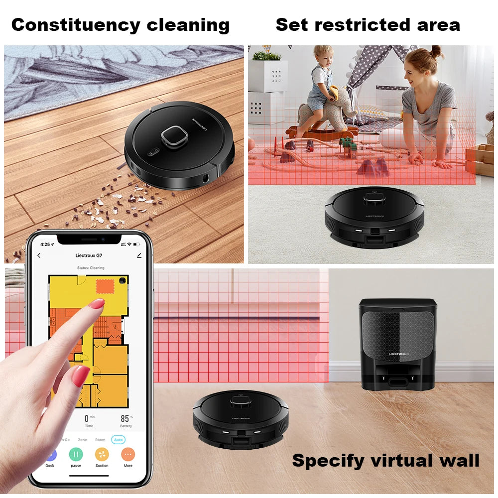 Liectroux G7 LDS Robot Vacuum Cleaner &amp; Mop Combo,Self Empty,Laser Lidar,Multi-floor Map,6.5KPa,Smart Home Wet Dry Appliance