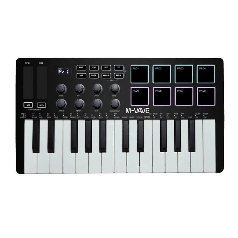M-VAVE Portable MIDI 25-Key USB MIDI Keyboard Controller with 8 Backlit Drum Pads 8 Knobs 8 RGB Music Keyboard Instruments