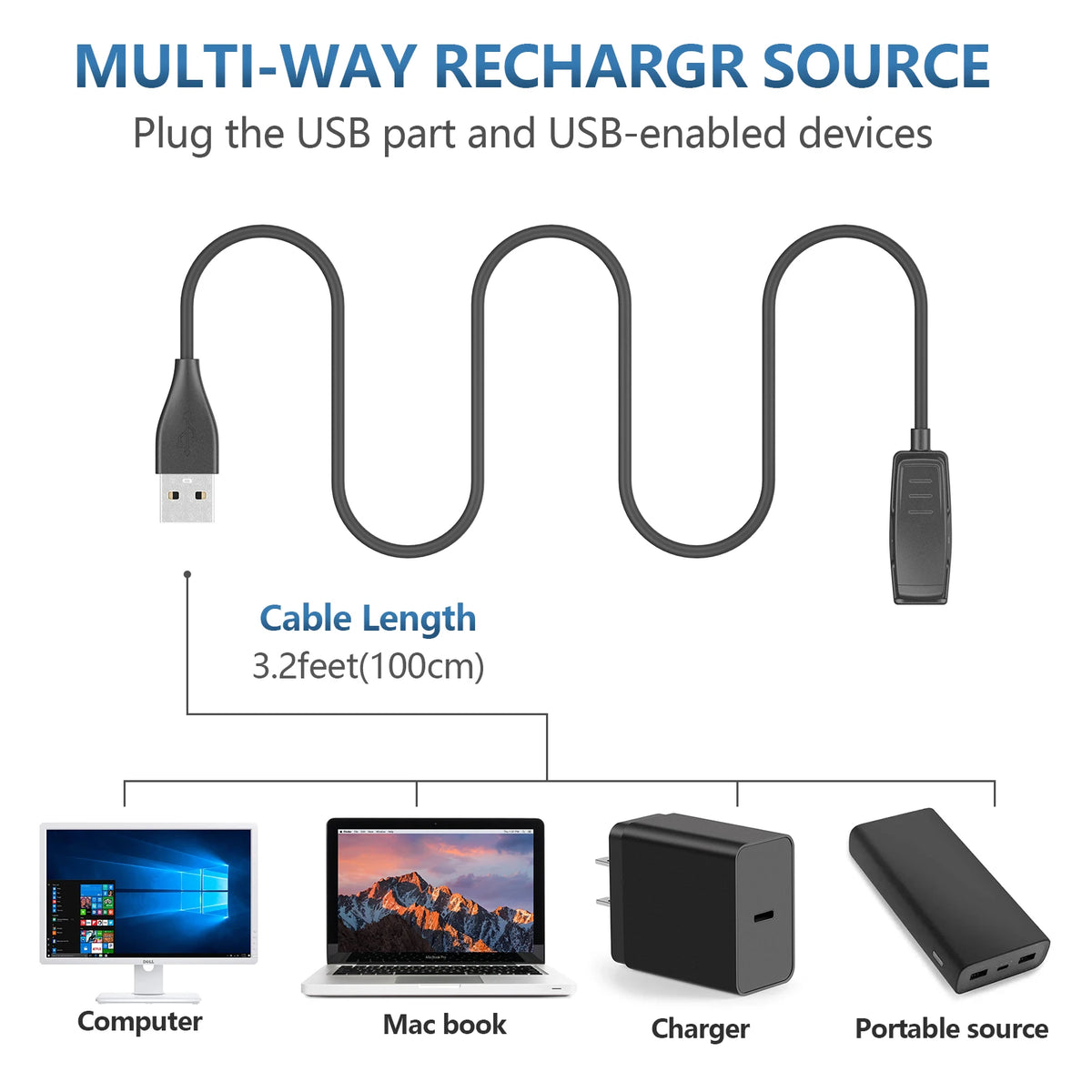 100cm USB Charger For Approach G10 S20 Charging Cable For Garmin