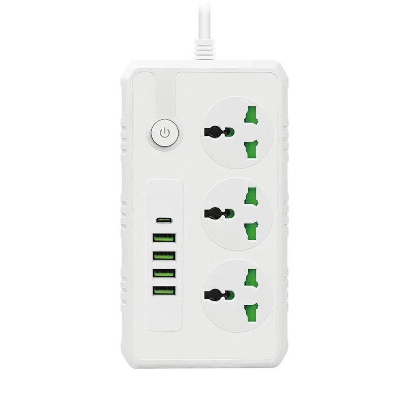 US UK EU Plug Power Strip with 4 USB 1 Type-C Port 2M Extension Cord Power Strip Surge Overload Protector Universal Multi Outlet