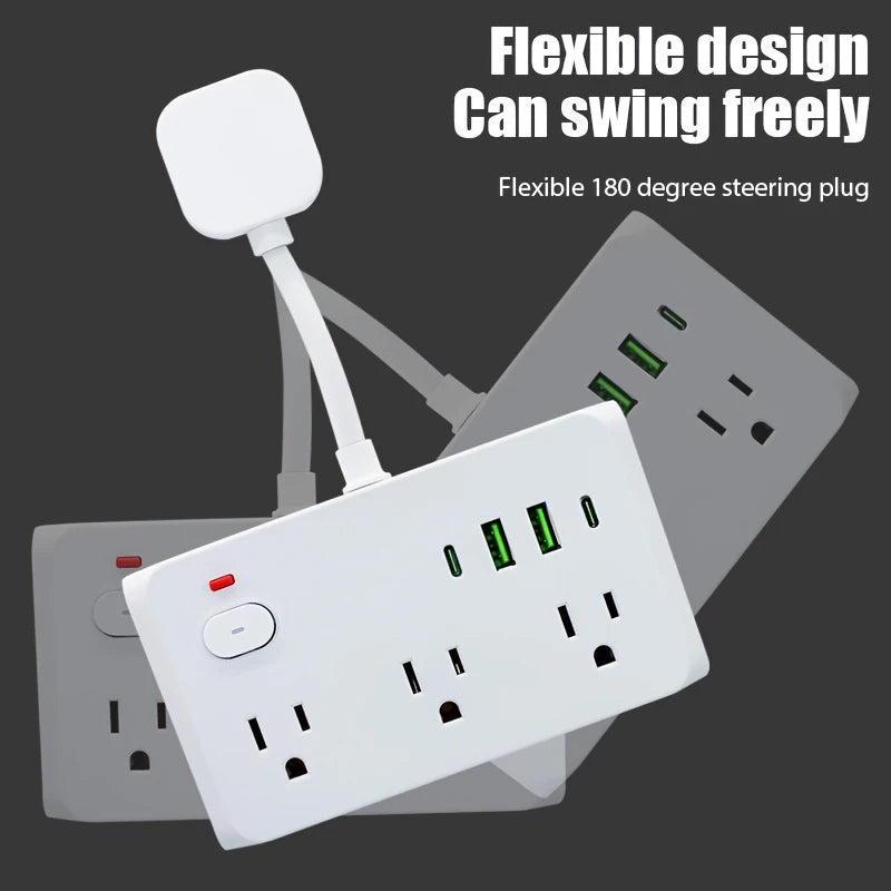 10Ports Power Strip US Plug 6AC Outlets Electrical Socket Extension Cord USB Type C Charger Fast Charging Network Filter Adapter