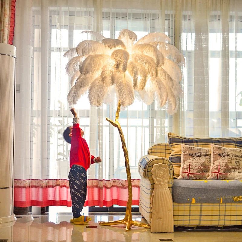 Living Room Led Floor Lamp Interior Reading Bedroom Room Light Ostrich Feather Bedside Tables Sofa Corner Nordic Stand light