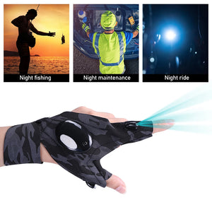 Night Light Fishing Gloves Waterproof Led Fingerless Glove for Biking Camping Hiking Survival Rescue Outdoor Tool