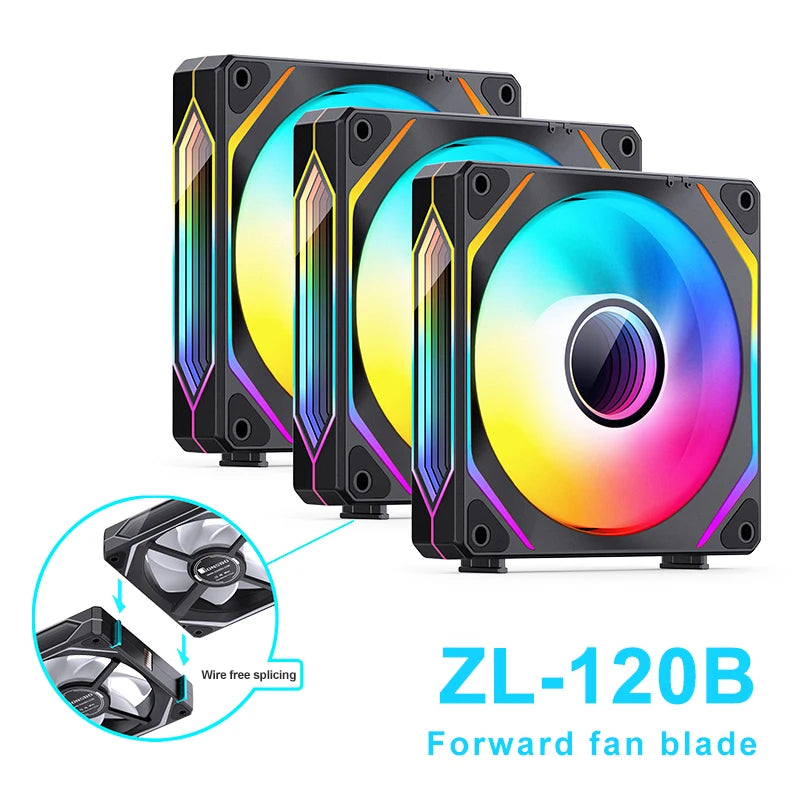 Jonsbo ZL-120W Case Fan ARGB 120mm CPU Cooling Fan 4PIN PWM Temperature Control ZL-120BR Forward/Reverse Computer Case Fans
