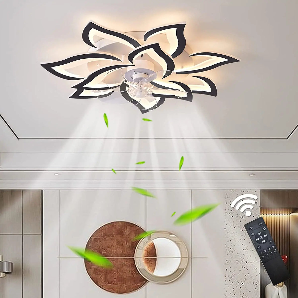 2024 New Modern Smart Fan Light Mobile App Remote Control Frequency Conversion Light Fan Light Quiet Luster Ceiling Fan Light - Stereotech