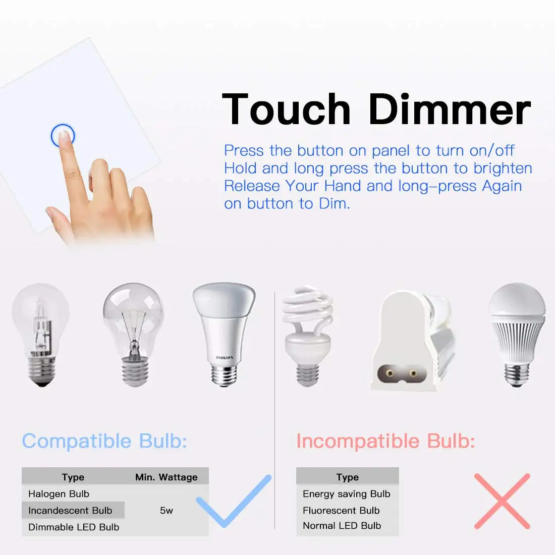 Tuya WiFi Smart Dimmer Switch Light Wireless Touch Dimming Wall Control LED Remote ON/Off EU 220V Work with Alexa Google Home