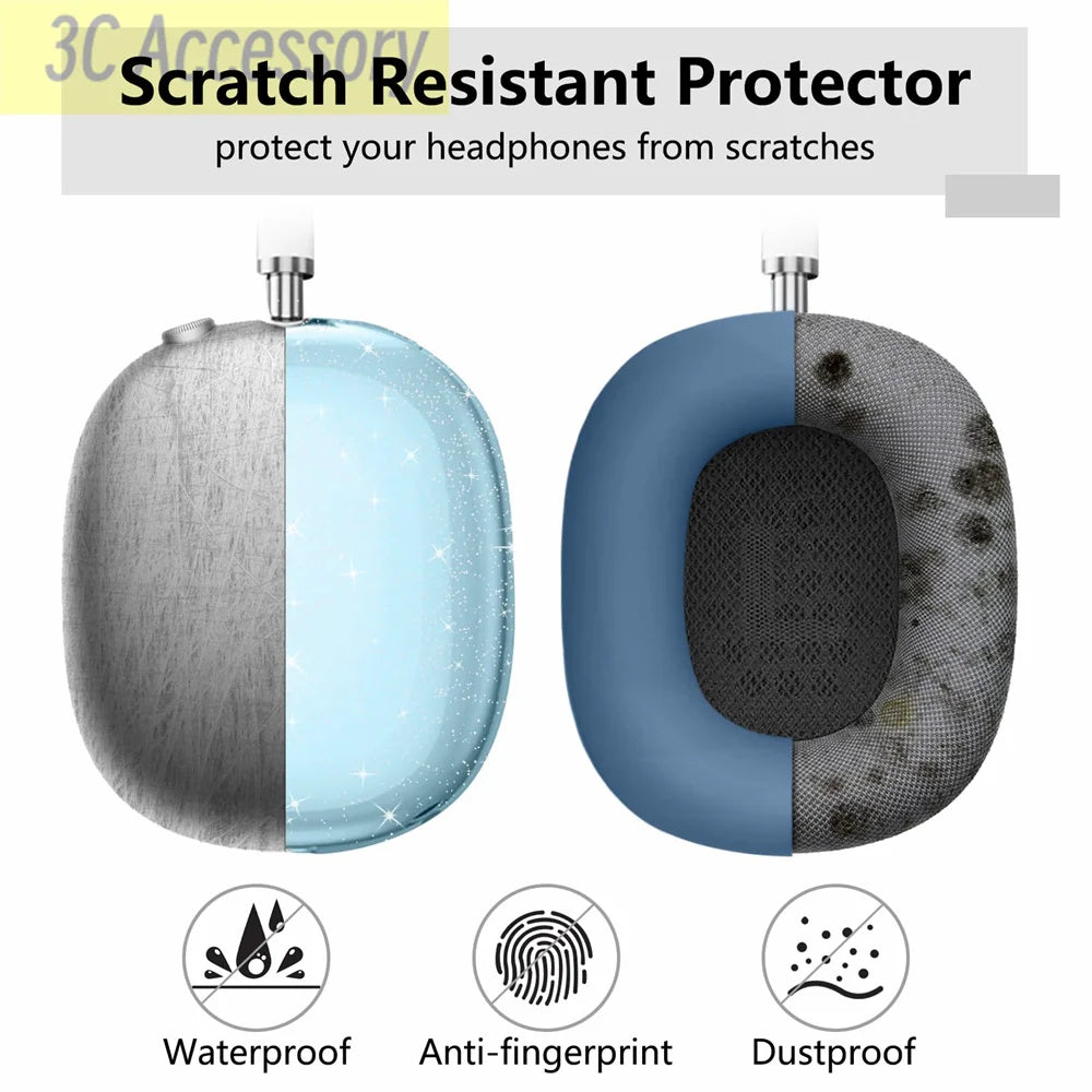 New glitter Black/Blue/Pink/Green/Clear 3 in 1 Earphone Case For Apple AirPods Max 3D Luxury Silicone Air pods Protective Cover - Stereotech