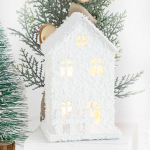 Mini Christmas LED Light Wooden House Kids Gift with Snowflake White Glowing Castle Luminous Christmas Tree