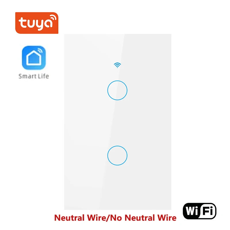 Tuya Smart Switches US Neutral Wire/No Neutral Wire Required Light WiFi Touch Switch 1/2/3/4 Gang Via Alexa Google Home Alice