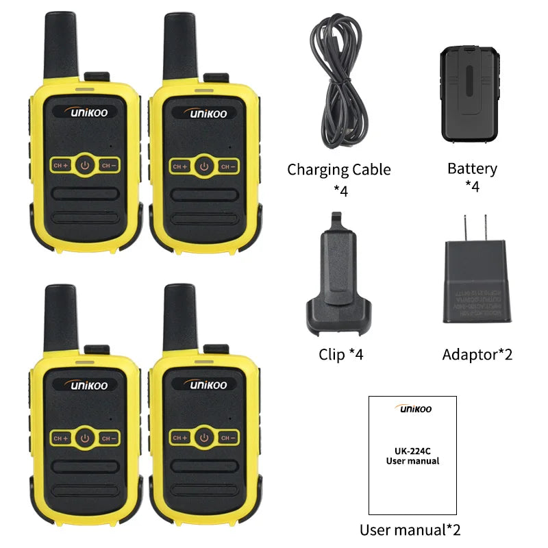 4 pcs UNIKOO Walkie Talkie UK224C PMR446 FRS Two Way Radio Mini Portable Communication Equipment PTT Radio for Camping Hunting