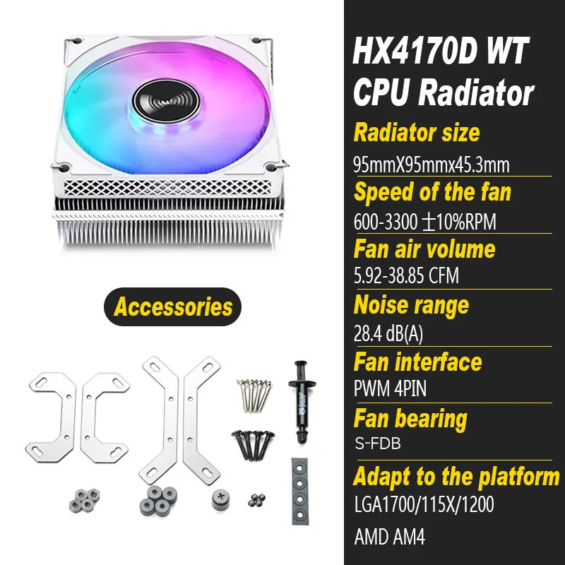 JONSBO HX4170D CPU Cooler 4 Heat Piper Down Pressure Radiator PWM Fan Low Profile ITX for Intel LGA1200 1150 1700 AMD AM4