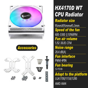 JONSBO HX4170D CPU Cooler 4 Heat Piper Down Pressure Radiator PWM Fan Low Profile ITX for Intel LGA1200 1150 1700 AMD AM4