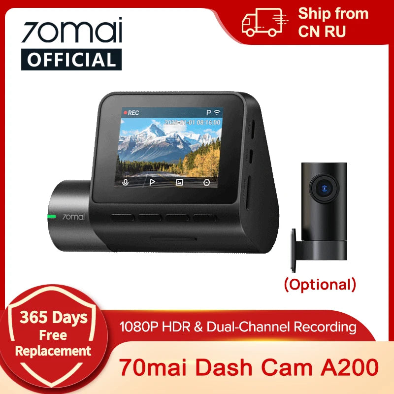 Global 70mai Dash Cam A200 Dual-channel Record 1080P HDR 2&#39;&#39; IPS Screen 24H Parking Monitor 70mai Car DVR A200 WIFI APP 130° FOV