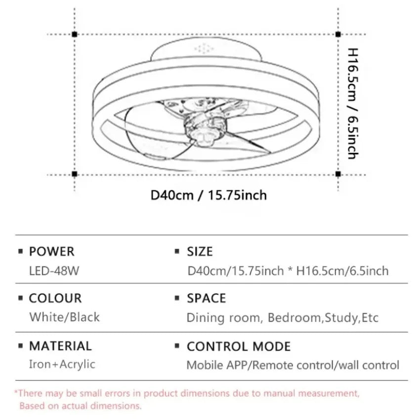 Circular LED Ceiling Fan Light Modern Intelligent Remote Control Light Living Room Bedroom Kitchen Dining Room Decoration Light - Stereotech