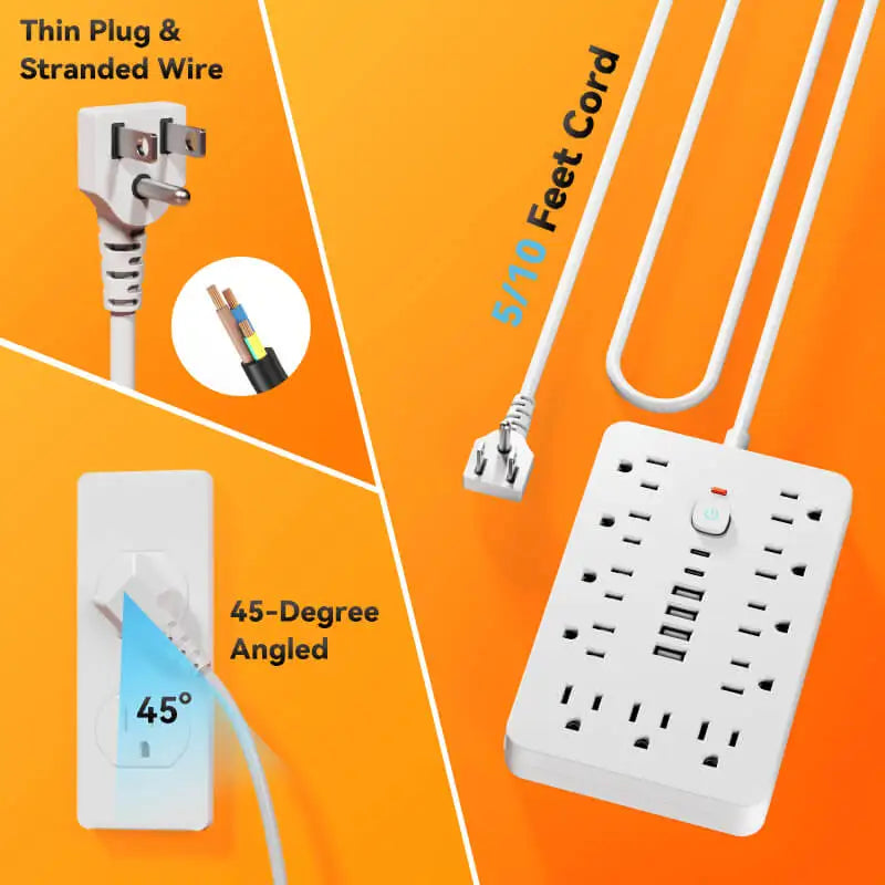 17-Port Power Strip with 11 AC Outlets, 4 USB Ports &amp; 2 Type-C Fast Charging Ports, Versatile with Surge Protection