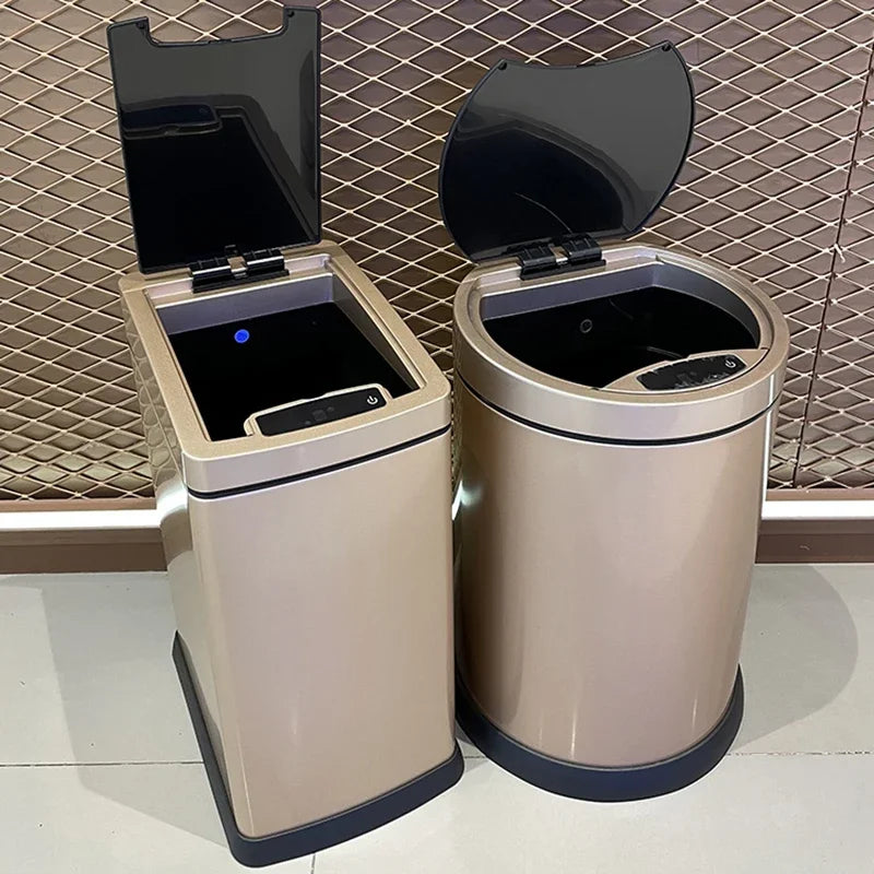 Automatic Sensor Luxury Trash Can 2022 Smart Cleaning Metal Garbage Bin Wastebasket Clean Bote De Basura Desk Assessories