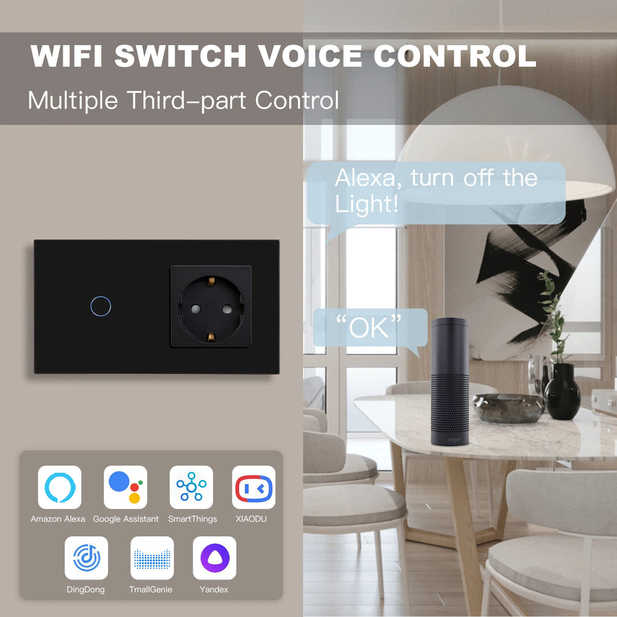BSEED 1/2/3Gang Wifi Light Switches Smart Touch Switch Work With Tuya Smart Life Alexa App EU Electric Socket USB Type-C Prots