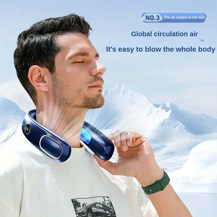 2024 New 4000mAh Rechargeable Hanging Neck Fan Mini Air Conditioner Portable Fan Wearable Bladeless Fan with 5 Gears LED Screen - Stereotech