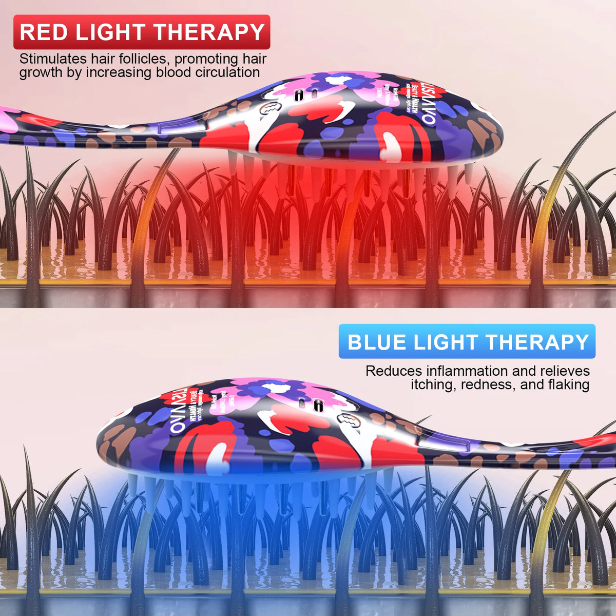 Electric Massage comb Ems Current Hair Comb Scalp massager Red and blue LED hair care to prevent hair loss