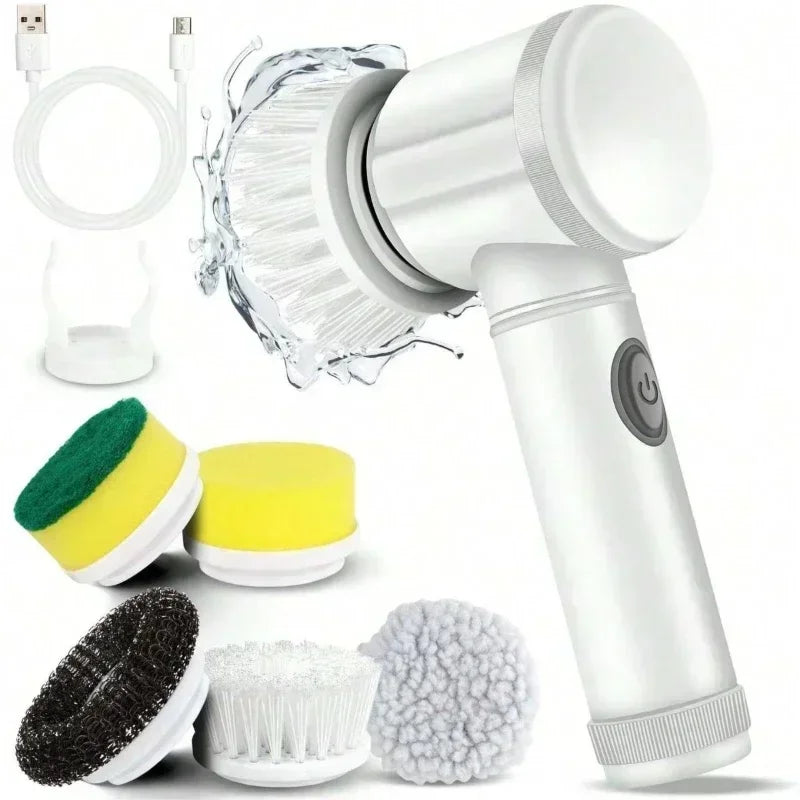 Electric Spin Scrubber Cordless Cleaning Brush IPX7 Waterproof with 5 Replaceable Brush Heads For Sink Bathroom Tub Tile Car