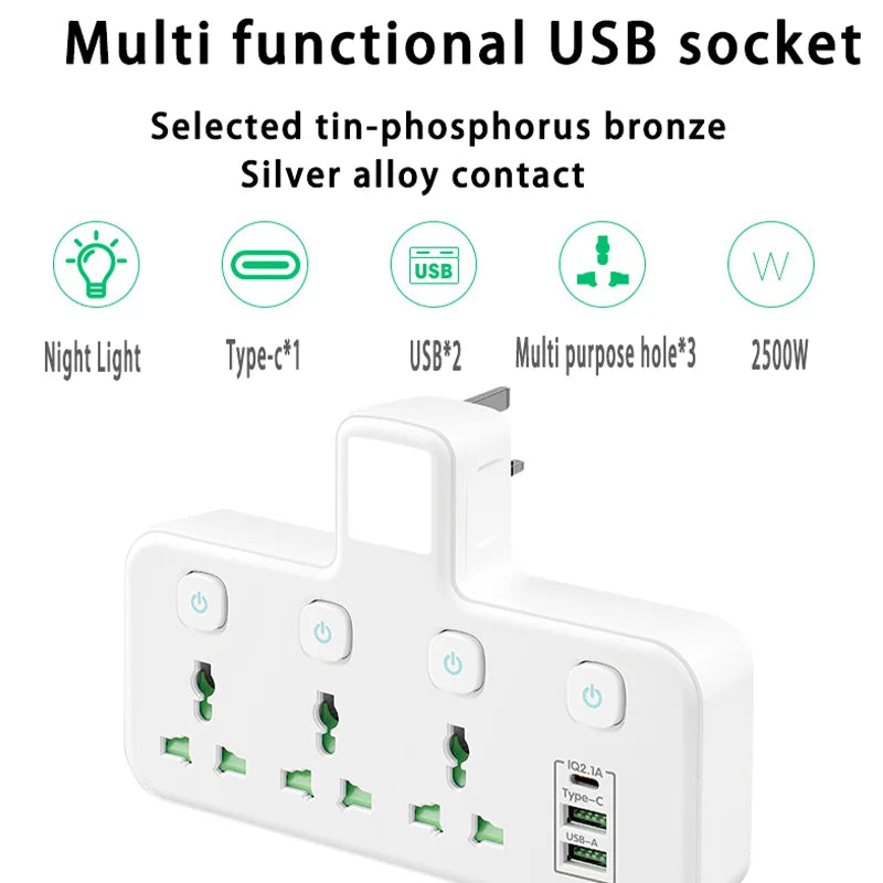 EU UK US Plug AC Outlet Power Strip Multiprise Wall Socket Universal Network Filter USB Type C Adapter for Home night light