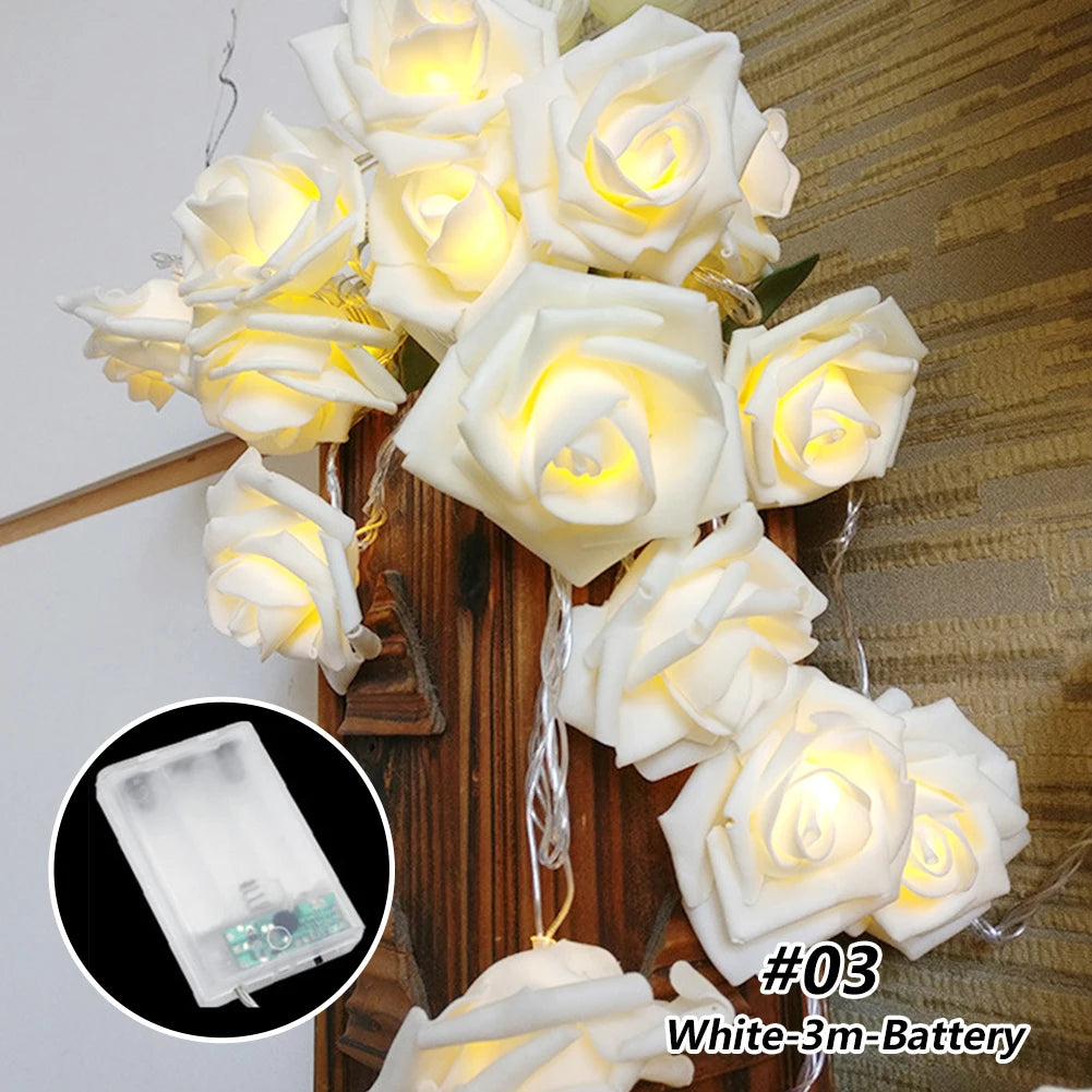1.5/3m LED Rose Flower String Lights Battery Garland Artificial Bouquet Foam Fairy Lights For Valentine&#39;s Day Wedding Decoration