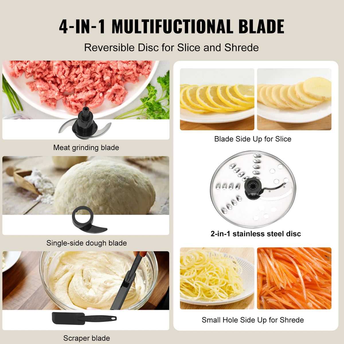 VEVOR Food Processor 7-Cup Vegetable Chopper for Chopping Slicing 350 Watts Stainless Steel Blade Professional Electric Food