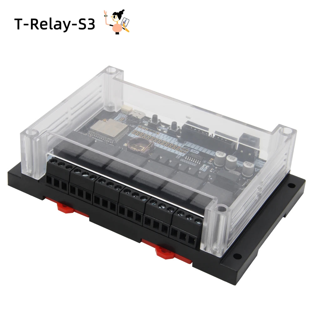 LILYGO® T-Relay-S3 ESP32-S3 Relay Development Board HRS4H-S-DC5V 6-Way Relays Module Expandable 24-Way LCD Display With DIN Snap