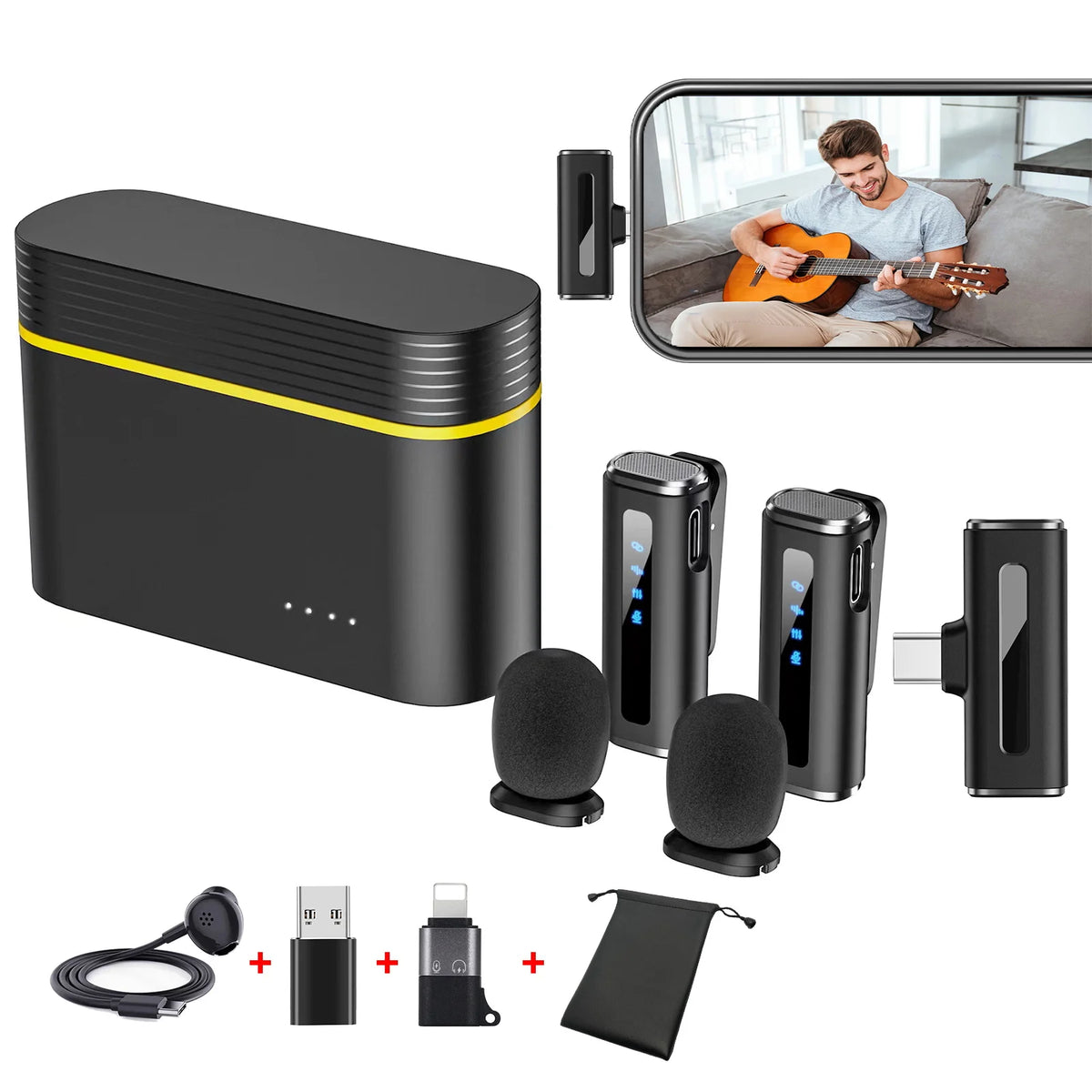 Lavalier Wireless Microphone for Phone Professional Microphone with Charging Box Noise Reduction for Android IOS Recording Live