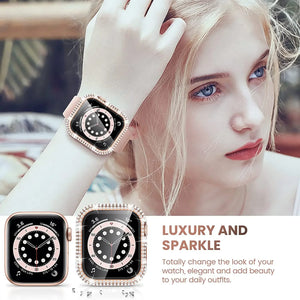 Diamond Watch Case Built-in Tempered Glass for Apple Watch 9 41mm 45mm 38mm 40mm 42mm 44mm iWatch Series 8 7 6 SE 5 4 3 Cover - Stereotech
