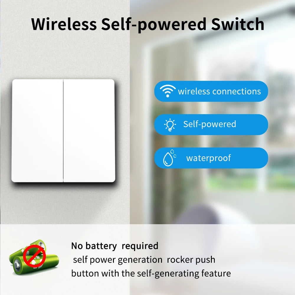 SIXWGH Smart Home Wireless 433mhz Light Switch House Improvement Self-Power Remote Controller Push Button Wall Switch Set - Stereotech
