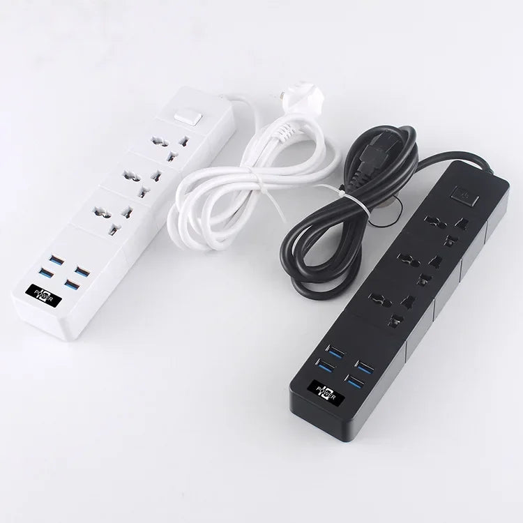 Power Strip Socket Universal Multi Plug 1 2 3 Outlest 110~250V 4 USB 5V 2.1A  2500W Black White Extension Cord Electric Sockets