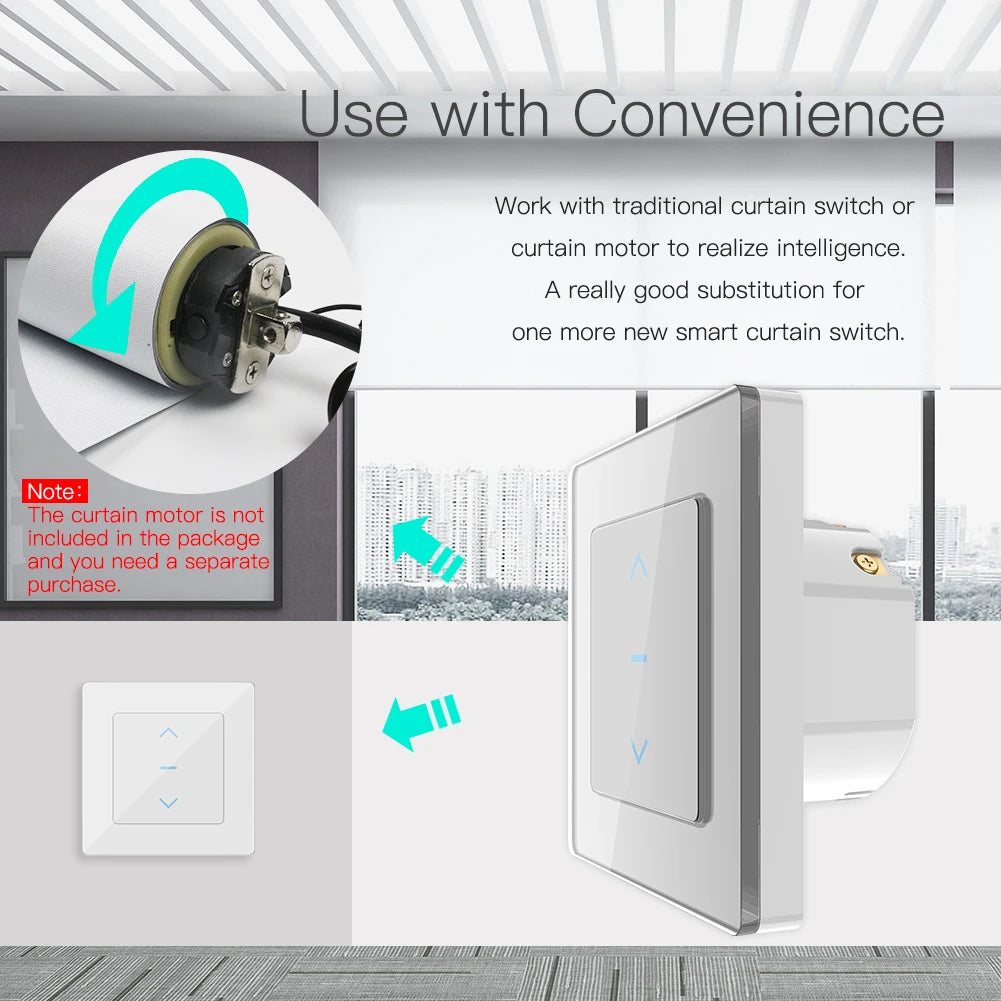 MOES WiFi Smart Curtain Switch Touch Design for Motorized Curtains and Roller Blinds work with Alexa Google and Smart Life App - Stereotech